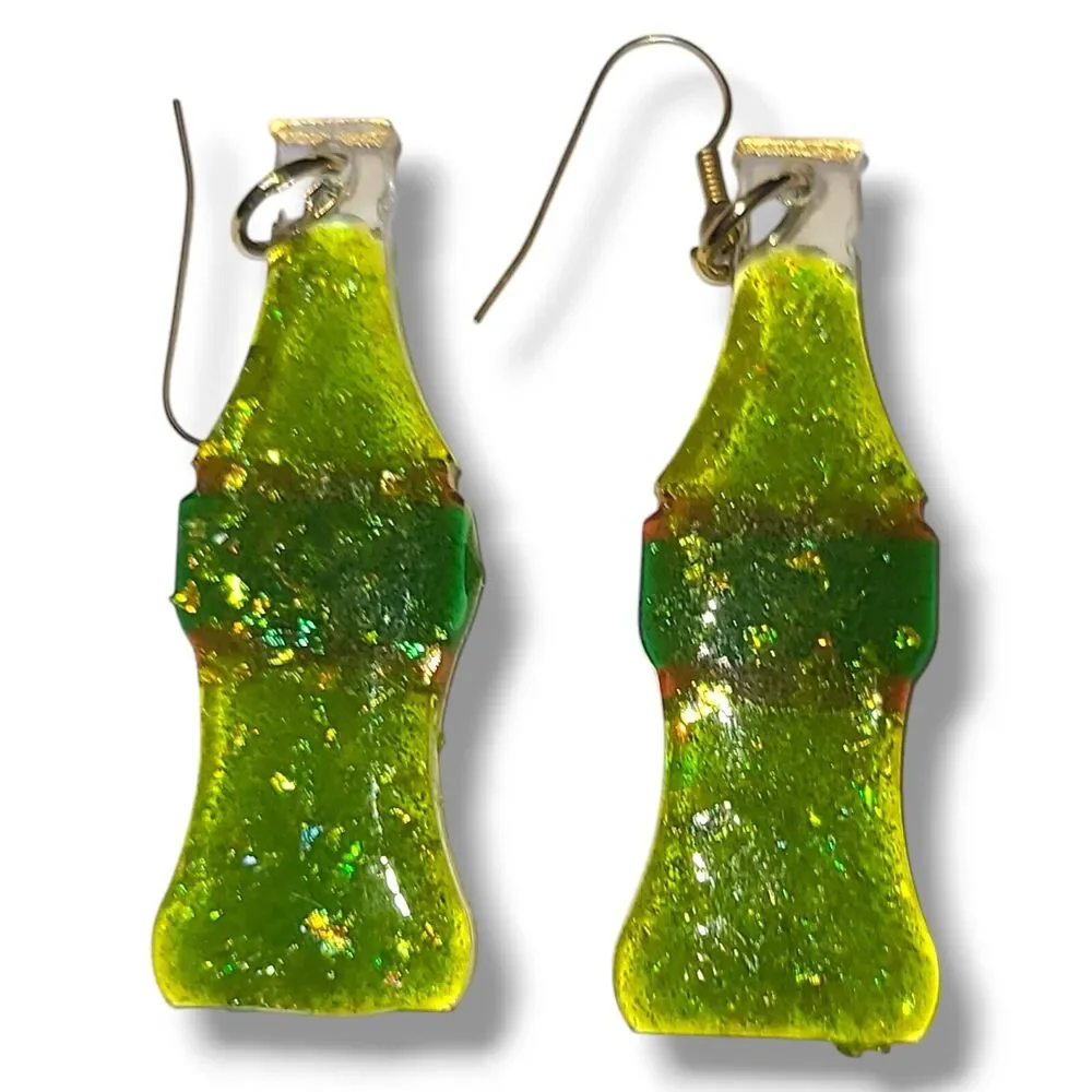 Vintage‎ Green Confetti Acrylic Soda Pop Bottle Dangle Earrings